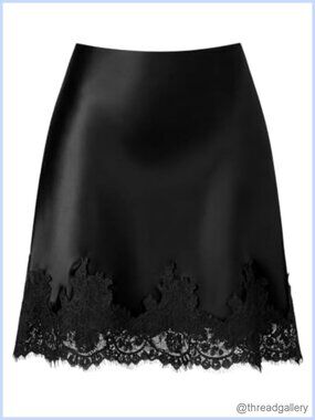 Satin Silk Lace Trim High Waisted Mini A-Line Skirt Pull-On